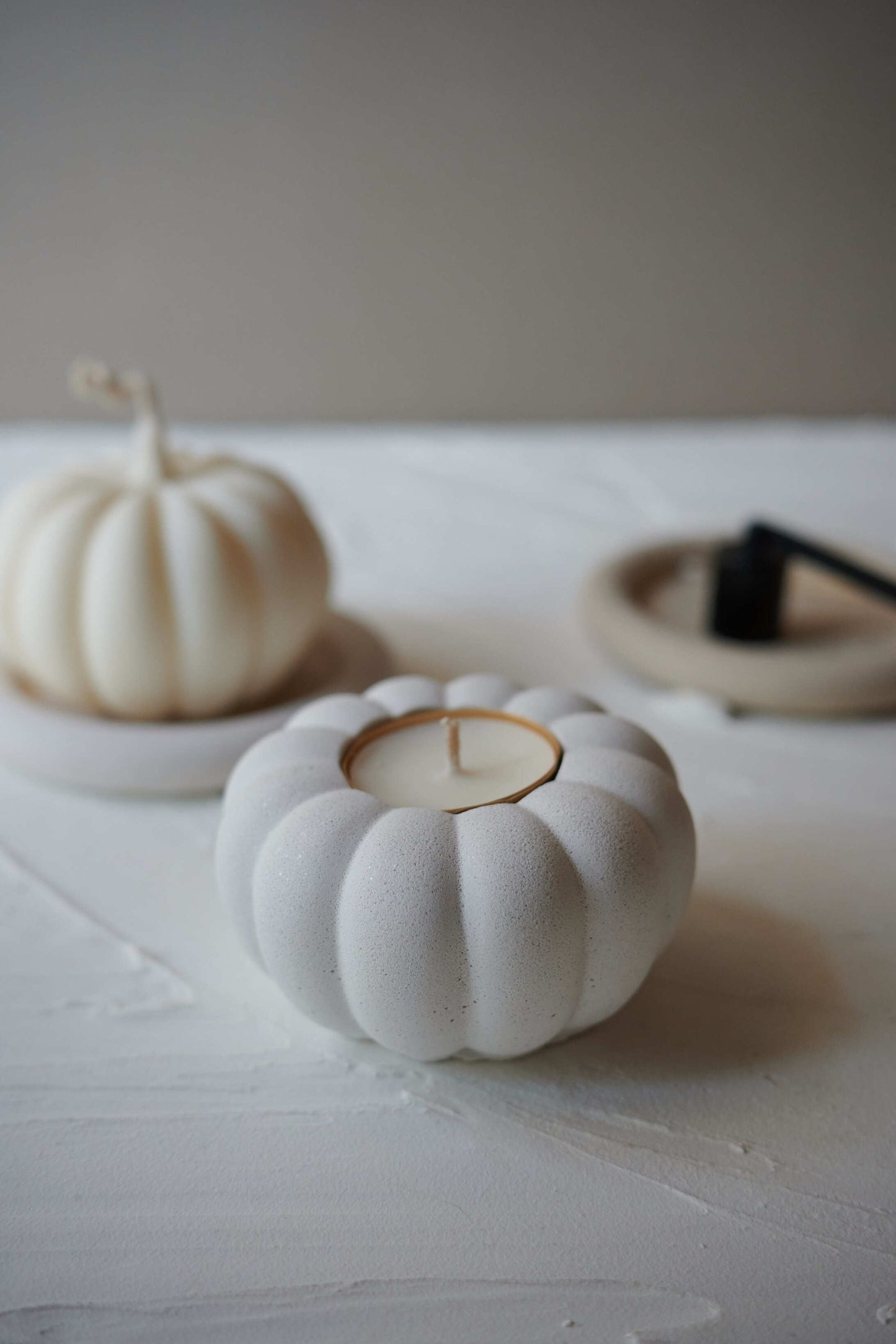 White pumpkin candle holder