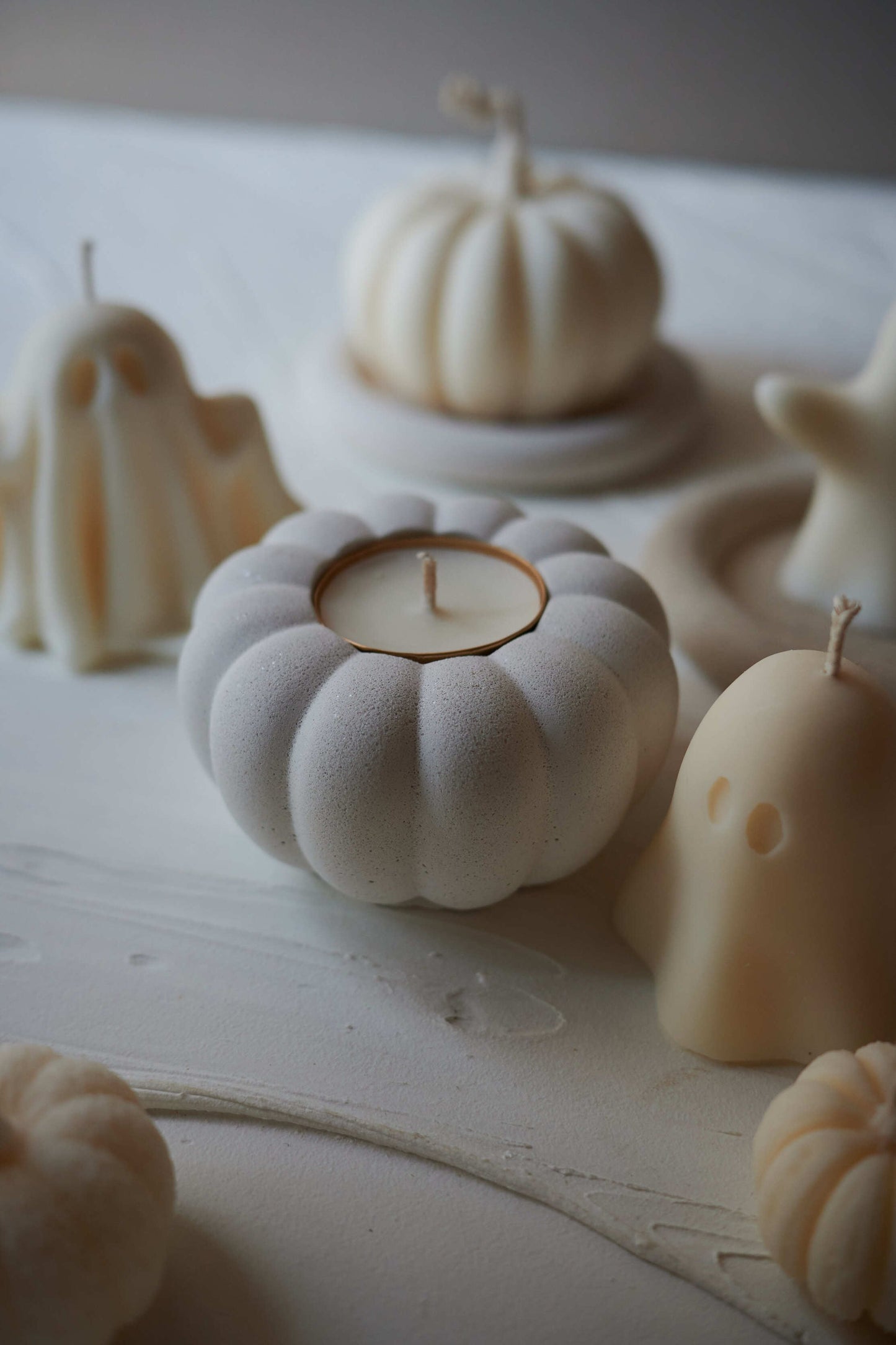 White pumpkin candle holder