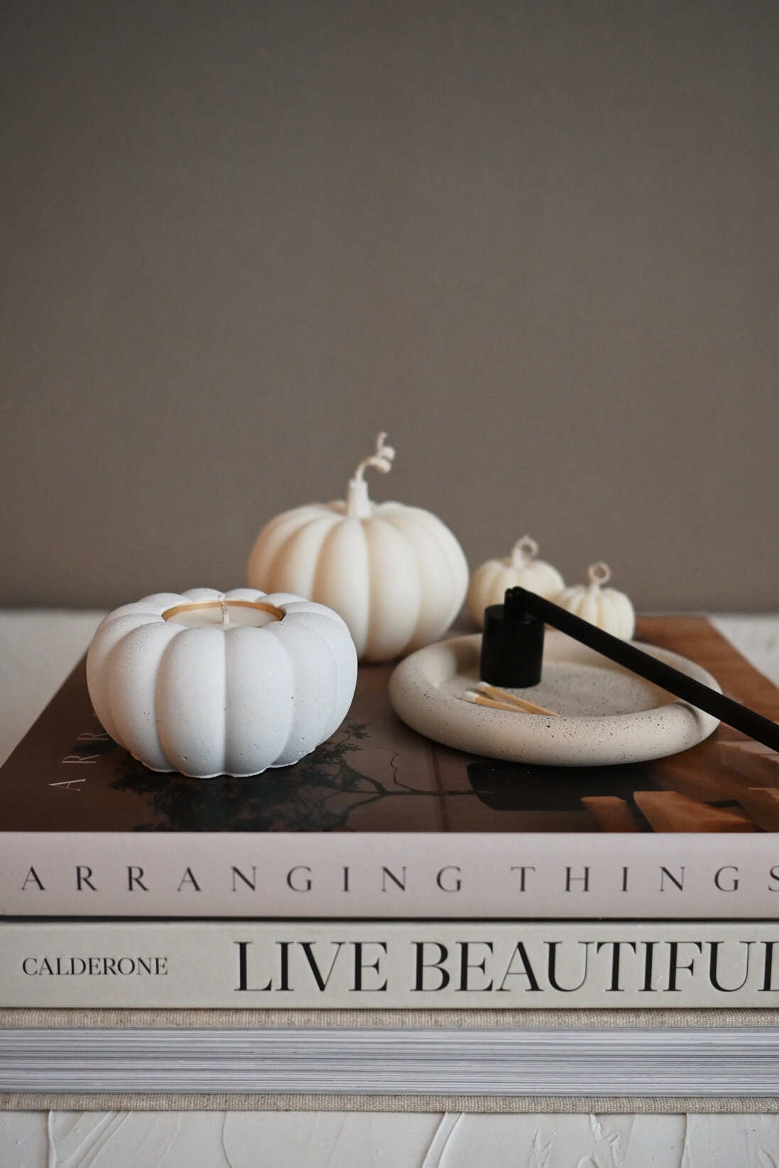 White pumpkin candle holder