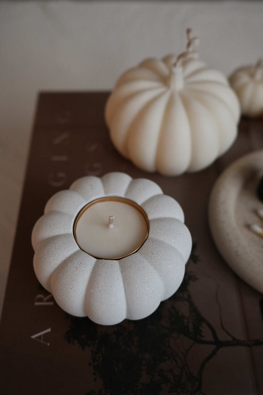 White pumpkin candle holder